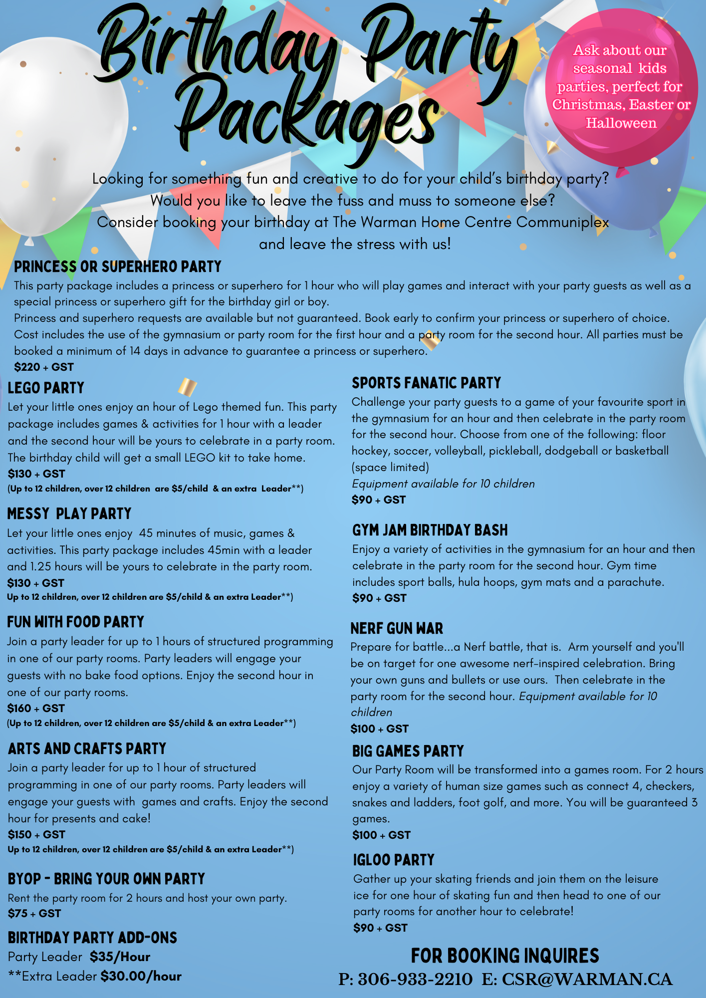 Birthday Party Packages 